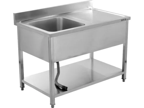 YATO Rozsdamentes inox gasztro munkaasztal egyaknás mosogatóval, 1200 x 700 mm (YG-30904)