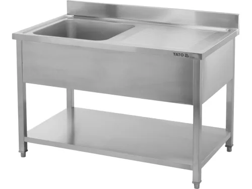 YATO Rozsdamentes inox gasztro munkaasztal mosogatóval,  1400 x 700 x 850 mm (YG-30905)