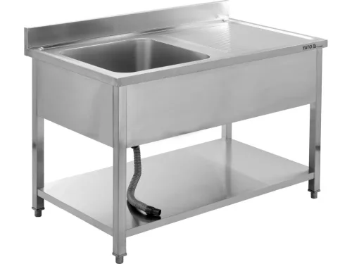 YATO Rozsdamentes inox gasztro munkaasztal mosogatóval,  1400 x 700 x 850 mm (YG-30905)