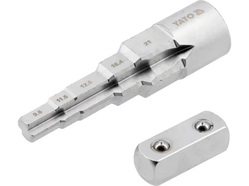 YATO Lépcsős radiátor- és szerelvénykulcs adapterrel, 1/2” meghajtás, 5 méret, 9,6–21 mm (YT-03319)