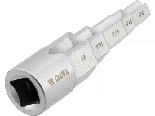 YATO Lépcsős radiátor- és szerelvénykulcs adapterrel, 1/2” meghajtás, 5 méret, 9,6–21 mm (YT-03319)