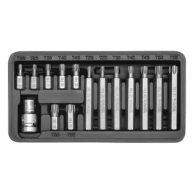   YATO Bitfejkészlet Torx profillal, 3/8”, T20–T55, 30 és 75 mm, 15 részes (YT-0411)
