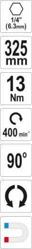 YATO Derékszögű bitadapter hosszabbítóval 1/4”, 325 mm, 13 Nm (YT-04636)
