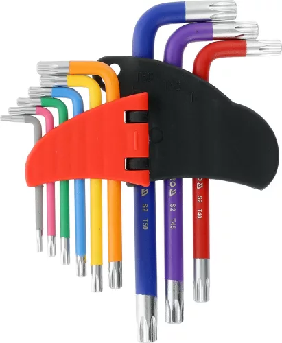 YATO Torx biztonsági kulcs készlet furatos csavarokhoz, T10–T50, 9 részes, S2 acél (YT-05637)