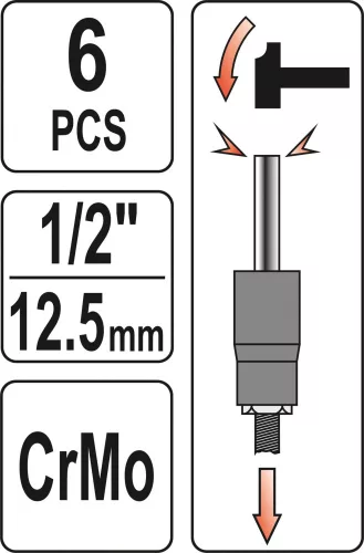 YATO Sérült csavar kiszedő dugókulcs készlet 6 részes 1/2col 17-27 mm (YT-06032)