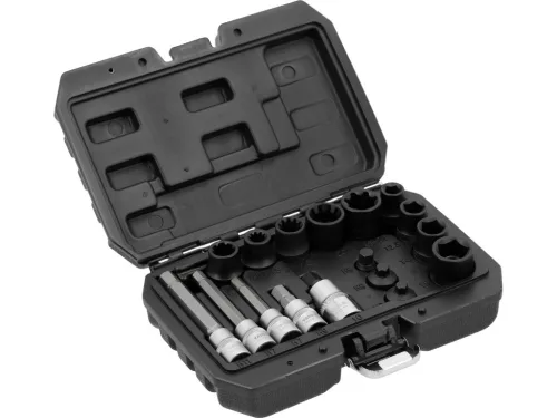 YATO Féknyereg dugókulcs és bit készlet 17 részes, 1/4”–1/2”, CrV acél (YT-06812)