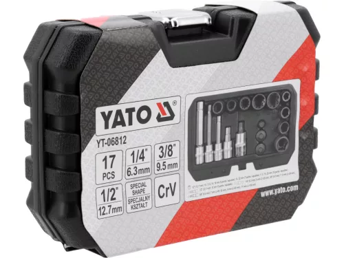 YATO Féknyereg dugókulcs és bit készlet 17 részes, 1/4”–1/2”, CrV acél (YT-06812)
