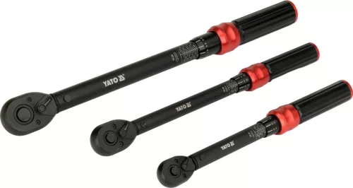 YATO Nyomatékkulcs készlet 1/4”, 3/8” és 1/2”, 2–220 Nm, 9 részes, ±3% pontosság (YT-07716)