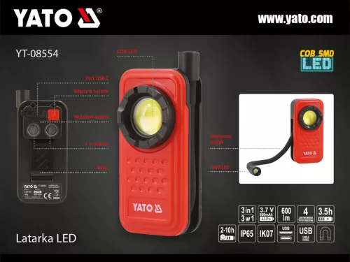 YATO LED zseblámpa 600LM 3IN1  (YT-08554)