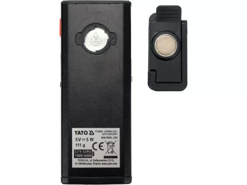 YATO Akkus LED munkalámpa powerbankkal, mágnessel és kampóval, 500 lm, 1500 mAh, IPX4 (YT-08556)