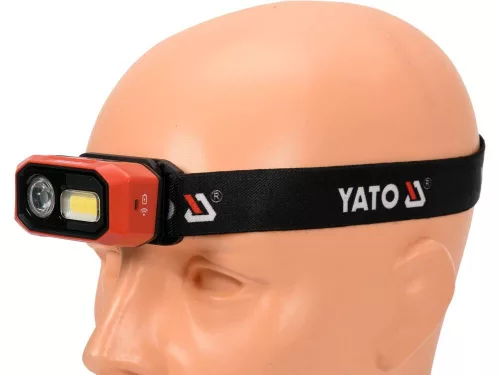 YATO Akkus LED fejlámpa mozgásérzékelővel, 480 lm, 1400 mAh, fokozatmentes fényerő-szabályozással, IP54 (YT-08592)
