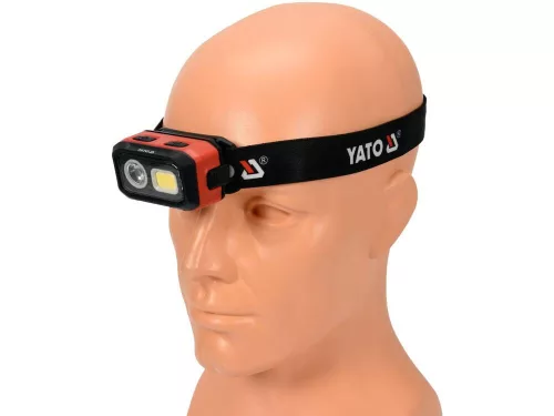 YATO Akkus és elemes LED fejlámpa mozgásérzékelővel, 500 lm, 1000 mAh, IP54 (YT-08593)