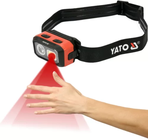 YATO Akkus és elemes LED fejlámpa mozgásérzékelővel, 500 lm, 1000 mAh, IP54 (YT-08593)