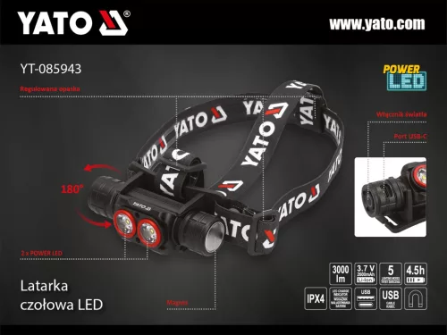 YATO LED tölthető fejlámpa 3000 LM (YT-085943)