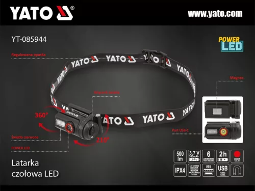 YATO LED fejlámpa 500 LM (YT-085944)