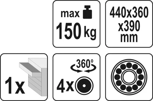 YATO Gurulós műhelyszék fiókkal, 150 kg, 440 × 360 × 390 mm (YT-08791)