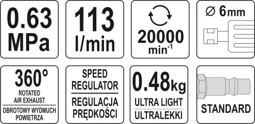 YATO Pneumatikus sarokcsiszoló könnyített 113 l/min (YT-09676)