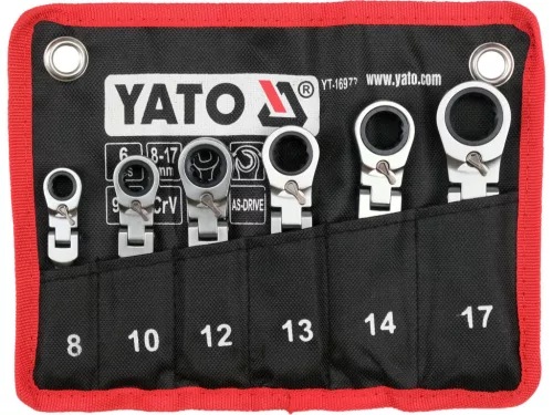 YATO Rövid csuklós racsnis csillag-villáskulcs készlet 8–17 mm, 6 részes (YT-16977)