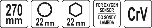 YATO Lambdaszonda-kulcs csuklós, kétoldalas 6/12 lapú fejjel, 22 mm, 270 mm (YT-17515)