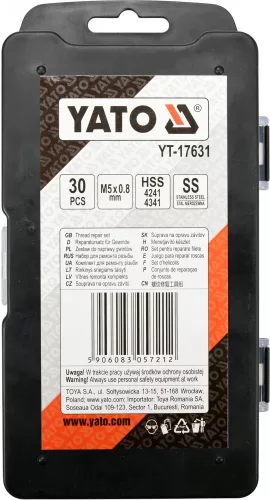 YATO Menetjavító készlet sérült belső menetekhez M5 × 0,8, 30 részes (YT-17631)
