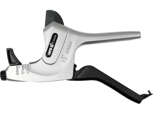 YATO Racsnis műanyagcső-vágó állítható csőtámasszal, 3–64 mm, SK5 PTFE pengével (YT-22295)