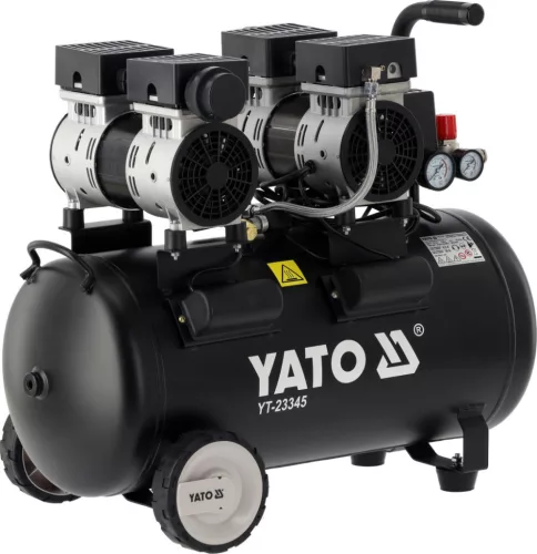 YATO Kompresszor 50 literes tartállyal, olajmentes csendes kivitel, 1,5 kW, 280 l/perc, 8 bar (YT-23345)