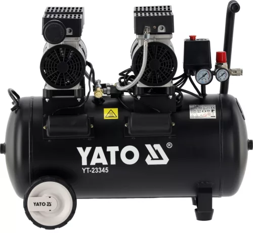 YATO Kompresszor 50 literes tartállyal, olajmentes csendes kivitel, 1,5 kW, 280 l/perc, 8 bar (YT-23345)