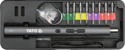 YATO Csavarhúzó készlet precíziós elektronikai szereléshez, akkumulátoros 3,7 V, 56 részes, 50 db S2 bittel (YT-25770)