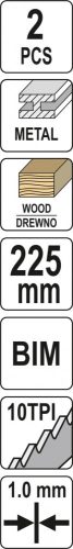 YATO Fa-fém penge 225mm 2 db 10TPI (YT-33933)