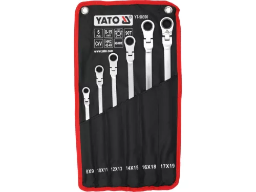 YATO Extra hosszú kettős csuklós racsnis csillagkulcs készlet 8-19 mm, 6 db-os (YT-50390)