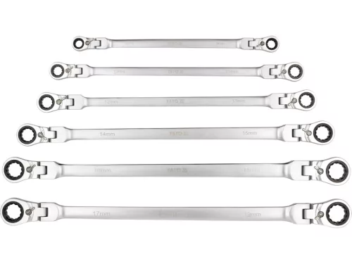 YATO Extra hosszú kettős csuklós racsnis csillagkulcs készlet 8-19 mm, 6 db-os (YT-50390)