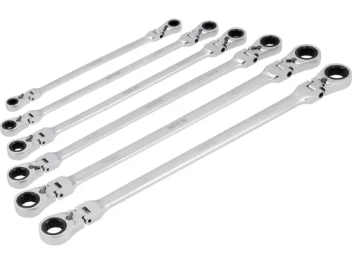 YATO Extra hosszú kettős csuklós racsnis csillagkulcs készlet 8-19 mm, 6 db-os (YT-50390)