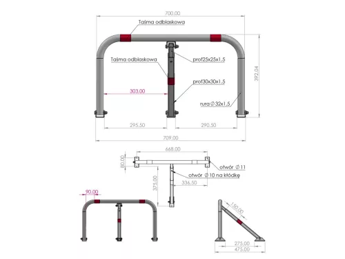 YATO Parkolóhely lezáró, lehajtható és lakatolható, 710 × 400 mm, lakat nélkül  (YT-55753)