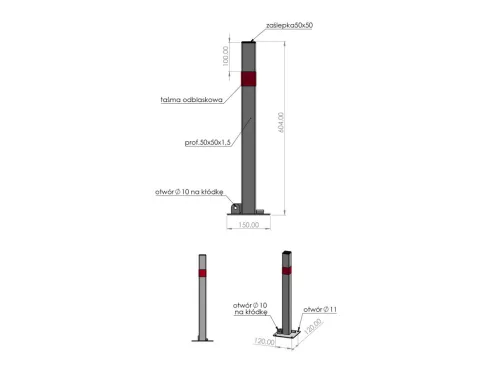 YATO Parkolóhely lezáró oszlop, lehajtható és lakatolható, 600 mm, lakat nélkül (YT-55757)