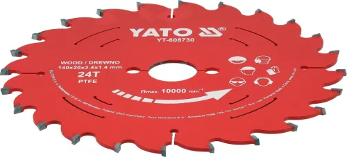 YATO Körfűrésztárcsa fához 140 × 20 mm, 24 fog, TCT keményfém, PTFE bevonattal (YT-608730)