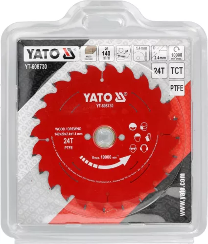 YATO Körfűrésztárcsa fához 140 × 20 mm, 24 fog, TCT keményfém, PTFE bevonattal (YT-608730)