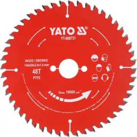   YATO Körfűrésztárcsa fához, TCT, 140 × 20 mm, 48 fog, PTFE bevonattal (YT-608731)