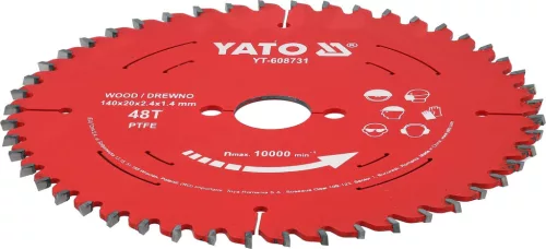 YATO Körfűrésztárcsa fához, TCT, 140 × 20 mm, 48 fog, PTFE bevonattal (YT-608731)