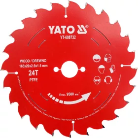   YATO PTFE-bevonatú keményfémlapkás körfűrészlap fához, 165 × 20 mm, 24 fog (YT-608732)
