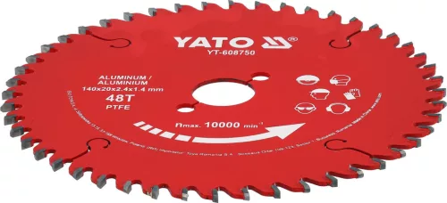 YATO Körfűrésztárcsa alumíniumhoz, TCT, 140 × 20 mm, 48 fog, PTFE bevonattal (YT-608750)