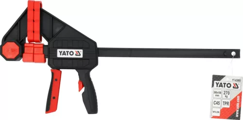 YATO Gyorsszorító 300 × 100 mm, 270 kg szorítóerő, egykezes, C45 acél sín (YT-63883)