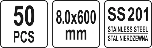 YATO Rozsdamentes acél kábelkötegelő 8 × 600 mm, 50 db (YT-70588)