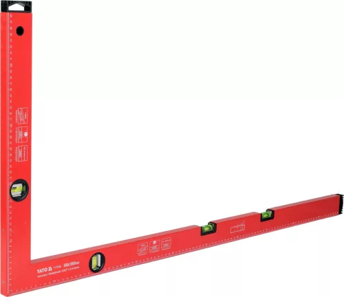 YATO Derékszög vízmértékkel 1000 × 500 mm, alumínium, 4 libella, 0,5 mm/m pontosság (YT-70748)