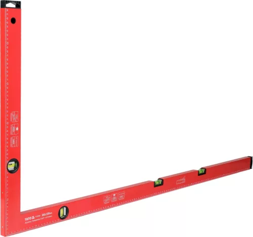 YATO Derékszög vízmértékkel 1200 × 600 mm, alumínium, 4 libella, 0,5 mm/m pontosság (YT-70749)