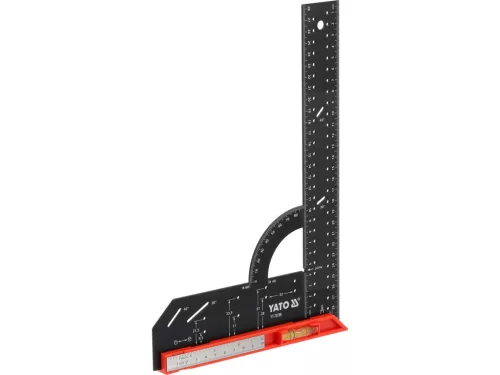YATO Derékszög mérővonalzó 300 mm, acél testtel és beépített vízmértékkel (YT-70789)