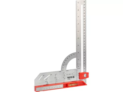 YATO Rozsdamentes acél derékszög mérővonalzó 300 mm, beépített vízmértékkel (YT-70790)