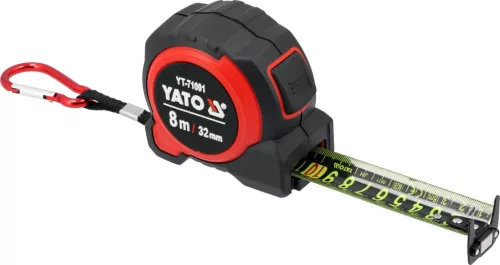 YATO Mérőszalag AUTOLOCK mechanikával, 8 m × 32 mm, 4 m-es merev kihúzással, mágneses kampóval (YT-71091)