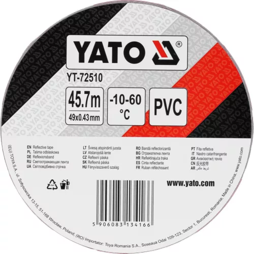 YATO Fényvisszaverő ragasztószalag piros-fehér, 49 mm × 45,7 m (YT-72510)