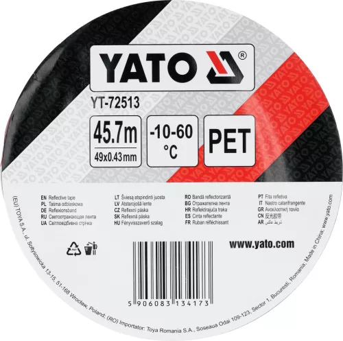 YATO Fényvisszaverő ragasztószalag piros-fehér, 49 mm × 45,7 m (YT-72513)