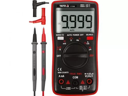 YATO Digitális multiméter True RMS, 1000 V, 10 A, automata méréshatár, négyszögjel-generátor (YT-73089)